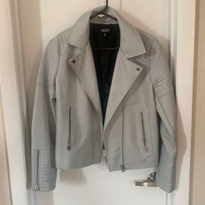 Light Grey Blue Faux Leather Jacket top shop sz 6